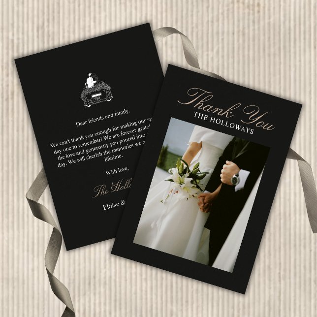 Tarjeta plana de agradecimiento para boda minimali (Minimalist Black Wedding Flat Thank You Card)
