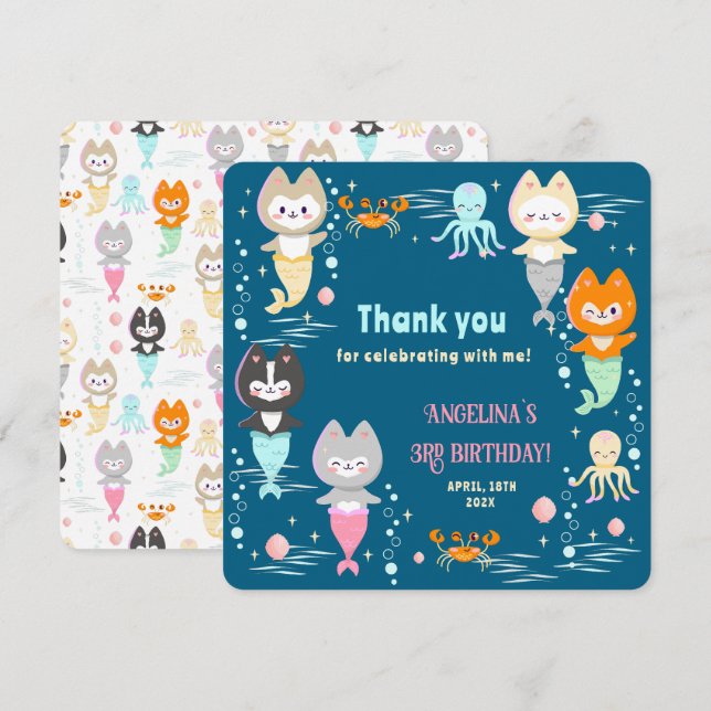 Tarjeta plana de agradecimiento para el 3er cumple (Anverso / Reverso)