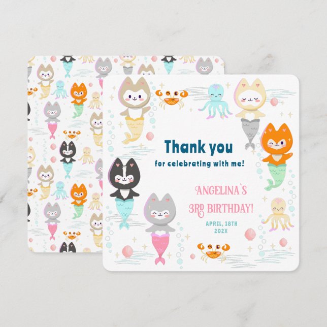 Tarjeta plana de agradecimiento para el 3er cumple (Anverso / Reverso)
