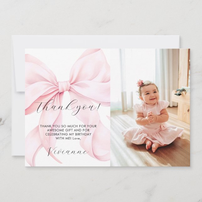 Tarjeta plana de agradecimiento para primer cumple (Anverso)