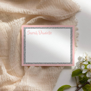 Tarjeta plana de agradecimiento rosa y plata Purpu