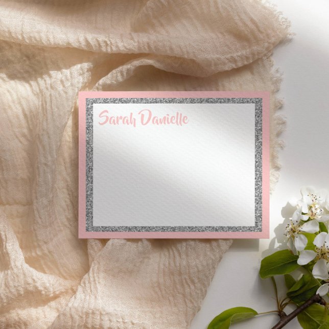 Tarjeta plana de agradecimiento rosa y plata Purpu (Subido por el creador)