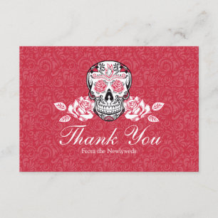 Tarjeta plana de agradecimiento Sugar Skull + Rosa