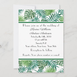 Tarjeta plana de anuncio de boda de palma tropical