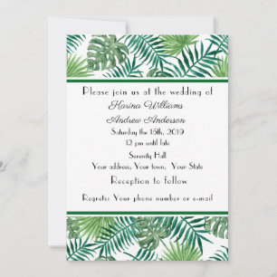 Tarjeta plana de anuncio de boda de palma tropical