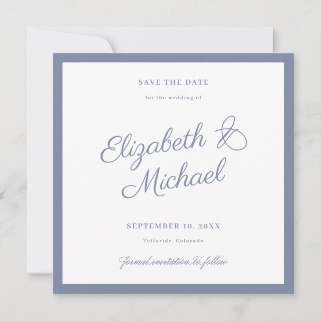 Tarjeta plana de anuncio de fecha de boda con bord (Anverso)