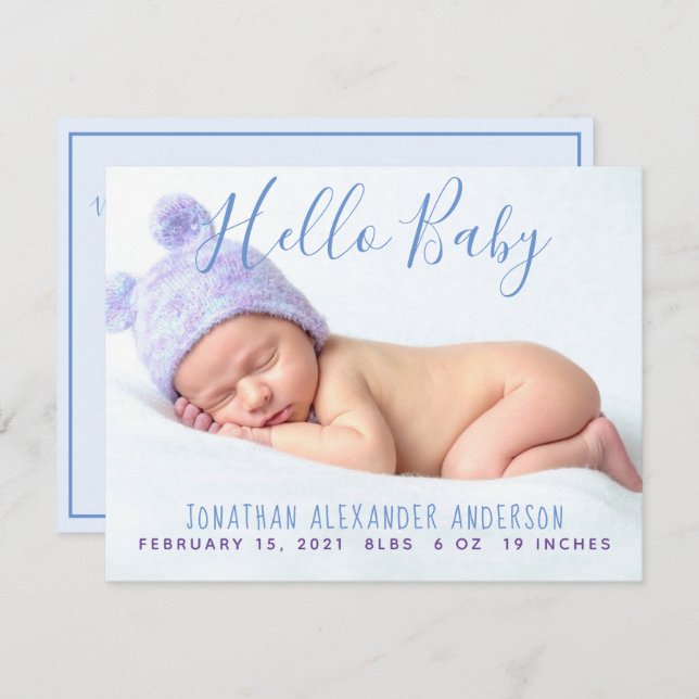 Tarjeta plana de anuncio de nacimiento de foto de  (Anverso / Reverso)