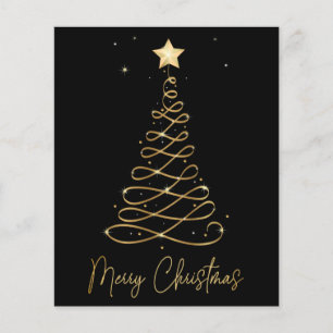 Tarjeta plana de árbol de navidad con oro elegante