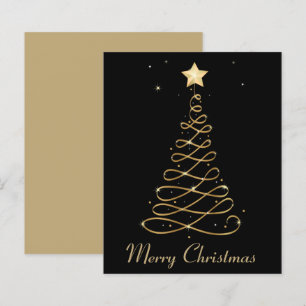 Tarjeta plana de árbol de navidad con oro elegante