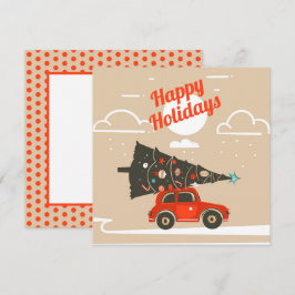 Tarjeta plana de árbol de navidad feliz de vacacio