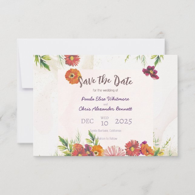 Tarjeta plana de aviso de fecha de boda (Anverso)