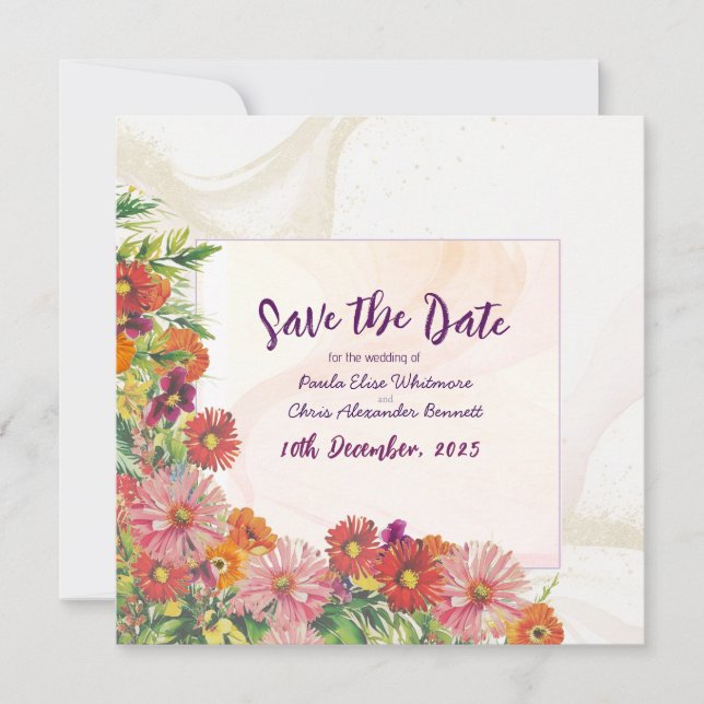 Tarjeta plana de aviso de fecha de boda (Anverso)