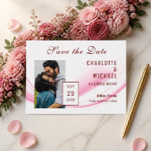 Tarjeta plana de aviso de fecha de boda con onda r
