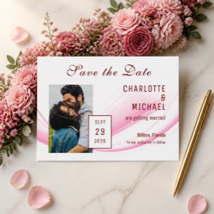 Tarjeta plana de aviso de fecha de boda con onda r