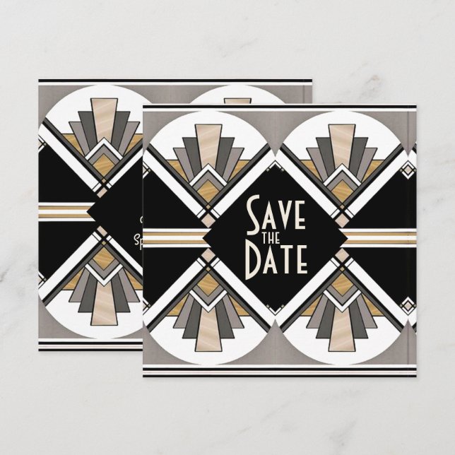Tarjeta plana de aviso de fecha de estilo Art Deco (Anverso / Reverso)