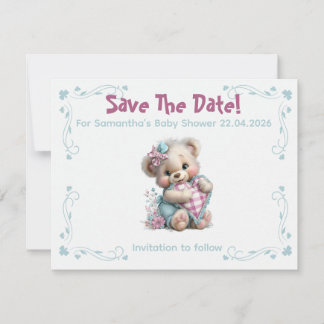 Tarjeta plana de aviso de fecha de Teddy Bear Baby