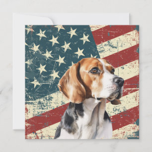 Tarjeta plana de Beagle Hound perro con bandera am