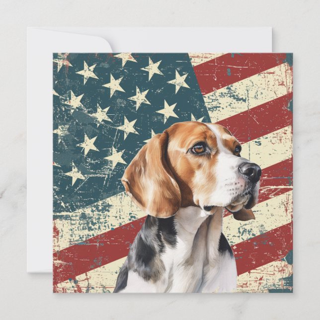 Tarjeta plana de Beagle Hound perro con bandera am (Anverso)