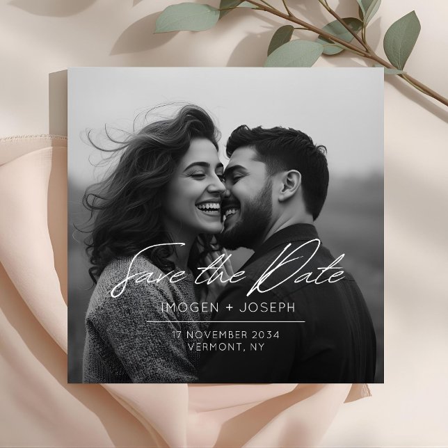Tarjeta plana de boda Chic con foto completa para  (Subido por el creador)
