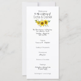 Tarjeta plana de boda con girasoles y rosas blanca