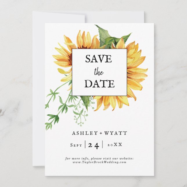 Tarjeta plana de boda de girasol amarillo moderno  (Anverso)