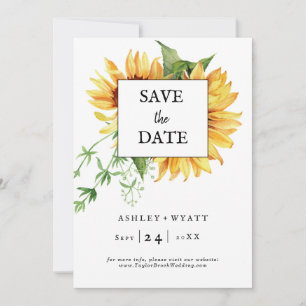 Tarjeta plana de boda de girasol amarillo moderno 