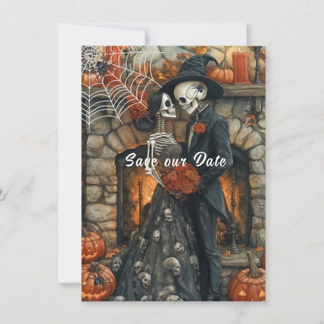 Tarjeta plana de boda de Halloween para guardar la (Anverso)