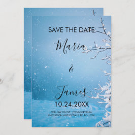 Tarjeta plana de boda de nieve de invierno para gu