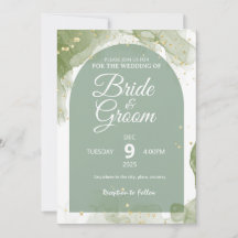 Tarjeta plana de boda editable verde salvia