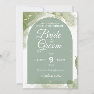 Tarjeta plana de boda editable verde salvia