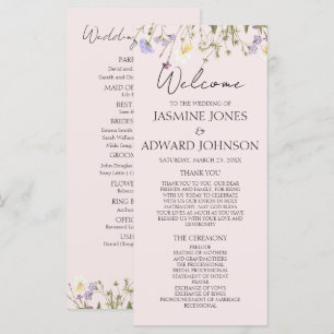 Tarjeta plana de boda floral de flores silvestres