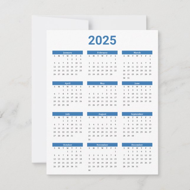Tarjeta plana de calendario anual Blue and White U (Anverso)