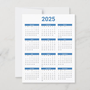 Tarjeta plana de calendario anual Blue and White U