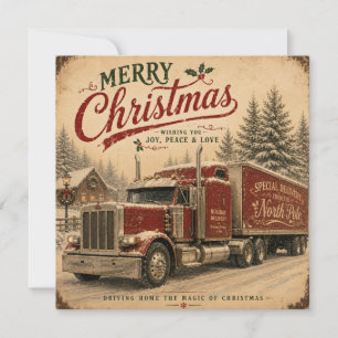 tarjeta plana de camión de Navidad vintage