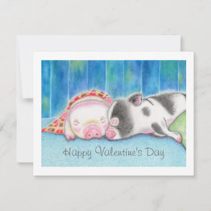 Tarjeta plana de cerdos mini valentín
