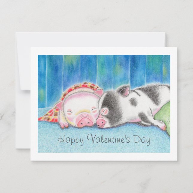 Tarjeta plana de cerdos mini valentín (Anverso)