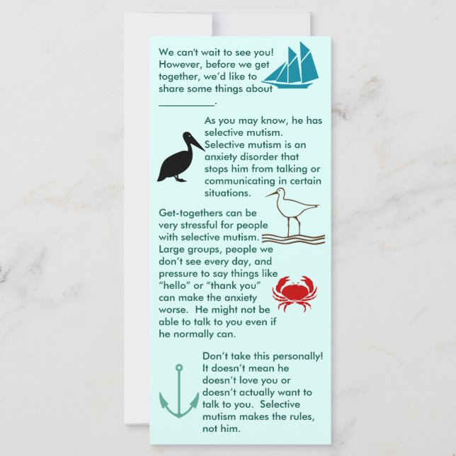 Tarjeta plana de chico para juntar el mutismo sele (Anverso)