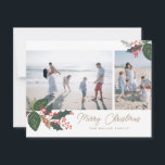 Tarjeta plana de collage de fotos de bayas para la<br><div class="desc">Haz una declaración festiva y elegante esta temporada de fiestas con esta tarjeta de fiestas con foto con follaje invernal y bayas dibujadas a mano. Todo el texto es completamente personalizable y viene con un patrón coincidente en la parte posterior para un toque extra especial.</div>
