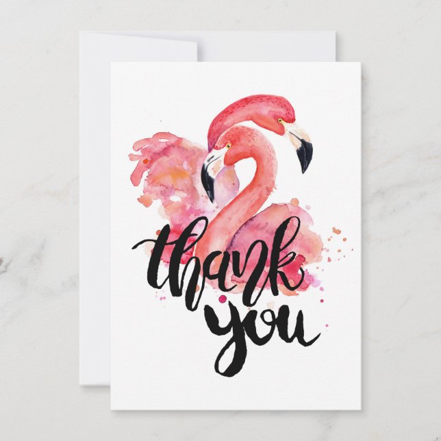 Tarjeta plana de color de agua Flamingos (Anverso)