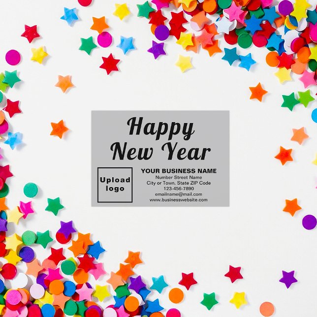 Tarjeta plana de color gris de Año Nuevo profesion (Business brand with New Year greeting on small gray flat card)