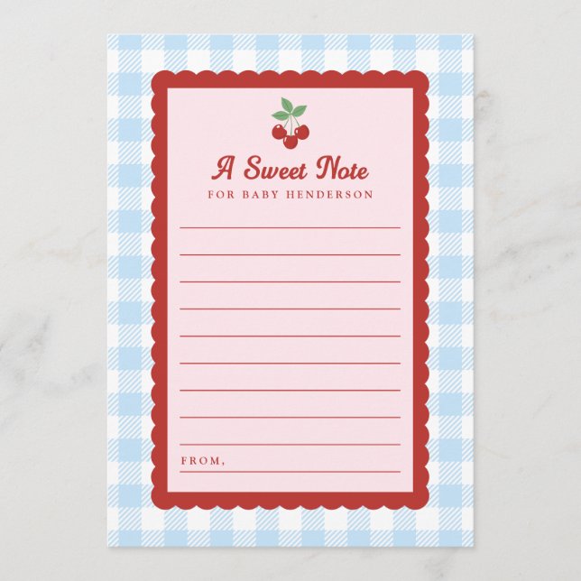 Tarjeta plana de consejo de ducha de bebé Nota dul (Anverso)