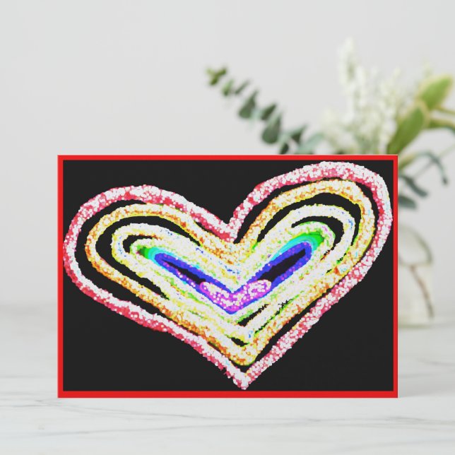 Tarjeta plana de corazón boda arcoiris (Anverso de pie)