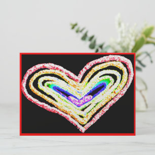 Tarjeta plana de corazón boda arcoiris