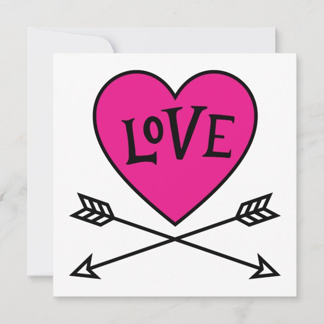 Tarjeta plana de corazón rosa con lazos de Cupido  (Anverso)