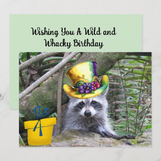 Tarjeta plana de cumpleaños Adorable Baby Raccoon (Anverso / Reverso)