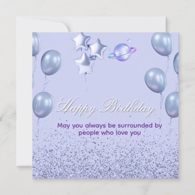 Tarjeta plana de cumpleaños colorida con globo (Anverso)