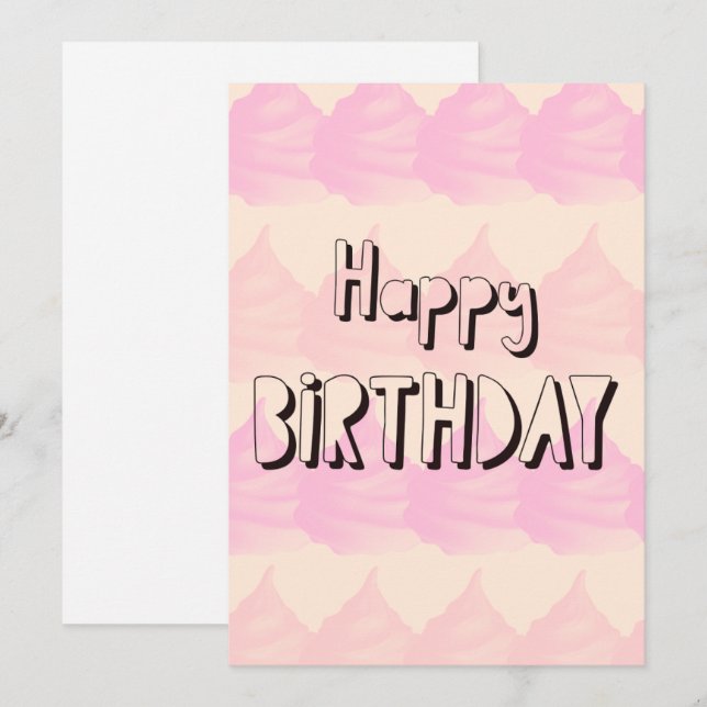 Tarjeta plana de cumpleaños con dulces rosados (Anverso / Reverso)