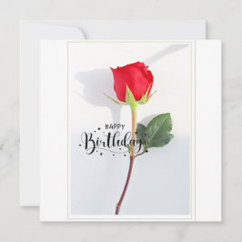 Tarjeta plana de cumpleaños con rosa roja clásica