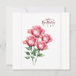 Tarjeta plana de cumpleaños con rosas de acuarela