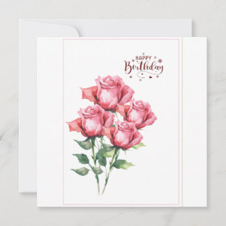 Tarjeta plana de cumpleaños con rosas de acuarela